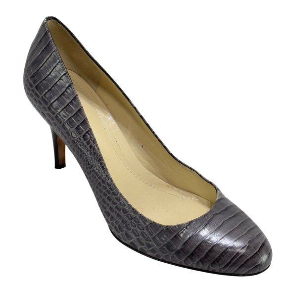 ANN TAYLOR Heels Gray Croc Embossed Leather Womens Size 9M  Shoes - Picture 1 of 11